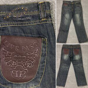Vintage Pelle Pelle Jeans Men's 38 x 34 Blue Cotton Loose Fit Baggy 90s Y2K